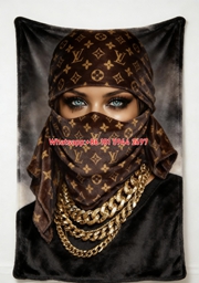 LV Monogram Masked Portrait Blanket Gold Chains LV Monogram Blanket 100